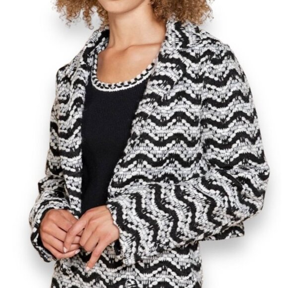 POL Black White Tweed Relaxed Crop Blazer Jacket Zig zag corpcore - Picture 2 of 10